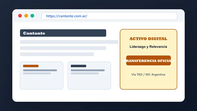 Vista del activo digital estratégico cantante.com.ar y transferencia formal
