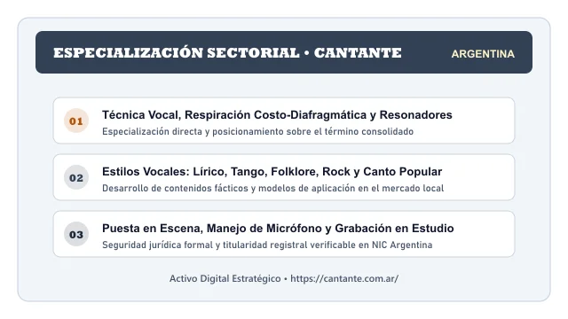 Pilares temáticos y especialización sectorial de Cantante en Argentina